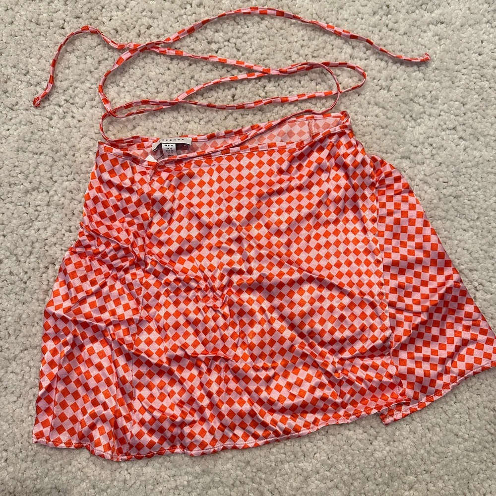 Topshop satin wrap mini skirt in red and pink womens size 4